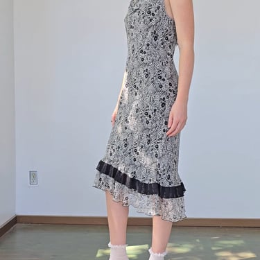Black and White Silk Floral Fairy Dress