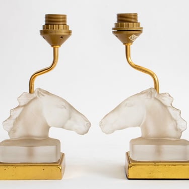 Maison Le Dauphin Glass &amp; Bronze Horse Lamps, 2
