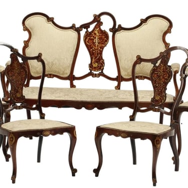 Antique Salon Set, Austrian, Inlaid, 5-Piece Set, Settee with 4 Chairs!!