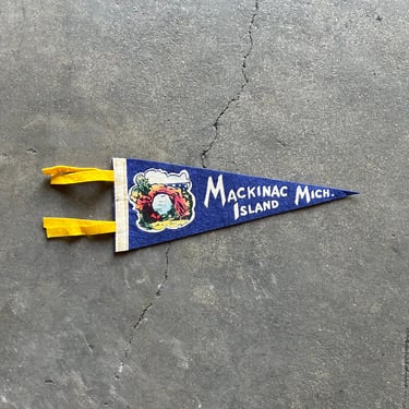 Vintage Mackinac Island Felt Souvenir Pennant Native American Graphic 