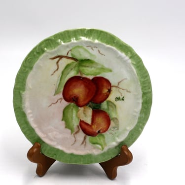 vintage porcelain trivet hand painted apples 