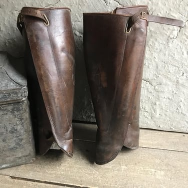 French Leather Gaiters, Equestrian Riding Spats Boots, Antique, Edwardian Era 