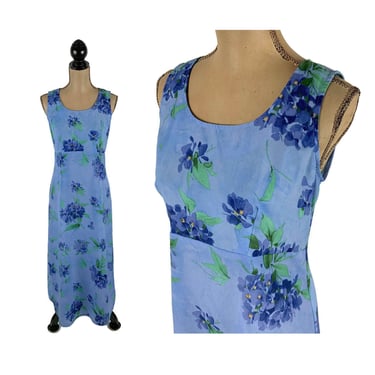 S-M 90s Blue Floral Maxi Dress Sleeveless Empire Waist Lace Up Back Long Summer Dress Romantic Grunge 1990s Clothes Women Vintage EXPRESSION 