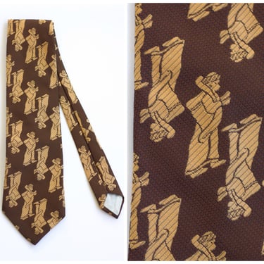 1970s Necktie with Monk Novelty Print 