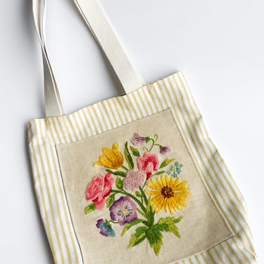 Contemporary Embroidered Flowers Tote