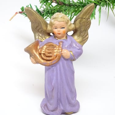 Antique 1940's German Angel Ornament, Hand Painted for Christmas Nativity Creche or Putz, Germany US Zone 