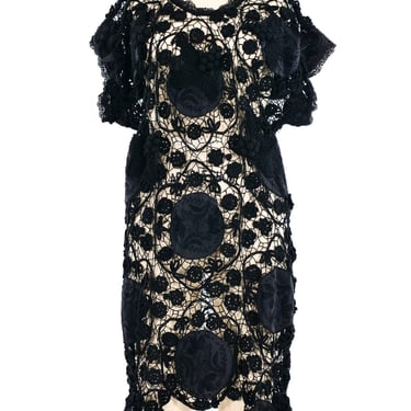 Embroidered Applique Black Crochet Dress