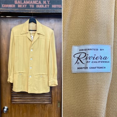 Vintage 1950’s Textured Yellow Rayon Hollywood Leisure Rockabilly Jacket, Nassau Jacket, Original, Carmel Style, 50’s Vintage Clothing 