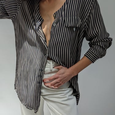 Sweet Vintage Taupe & Onyx Striped Blouse