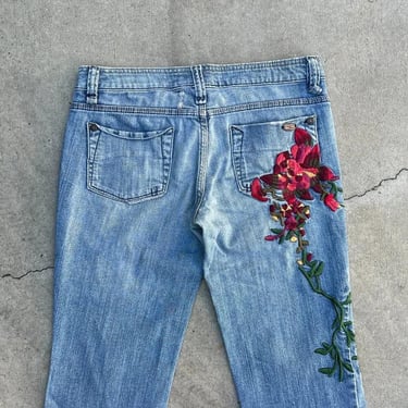 Vintage Candie's Embroidered Hip-hugger Low Rise Flare Jeans Size 5 