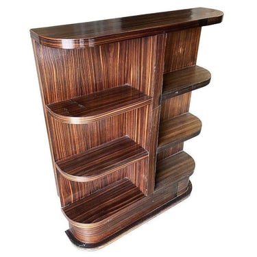 Rare Streamline Art Deco Tiger Ebony Wood Book Shelf 