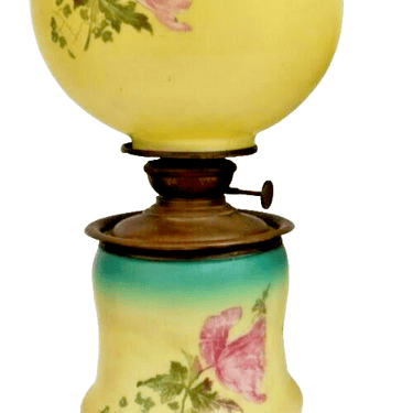Antique Lamp, &quot;Gone W/ The Wind&quot; Converted Oil Lamp, Yellow, Gilt Base, 1800s!
