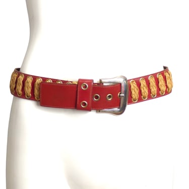 YVES SAINT LAURENT- 1970s Leather & Twine Belt