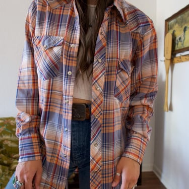 Vintage 70's Wrangler Plaid Western Pearl Snap Button-up 