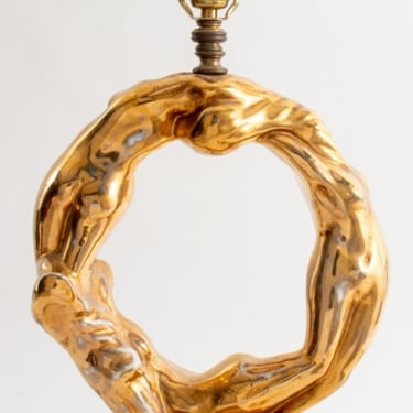 Circular Gilded Ceramic Figural Table Lamp