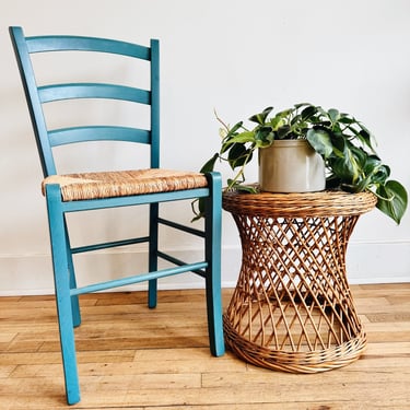 Blue Ladder Back Rush Seat Chair