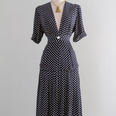 Vintage 1940's Navy & White Polka Dot Ensemble / M