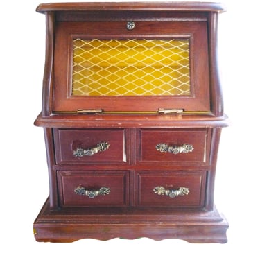 VINTAGE Musical Jewelry Box, Wooden Secretary Style Jewel Box, Home Decor 