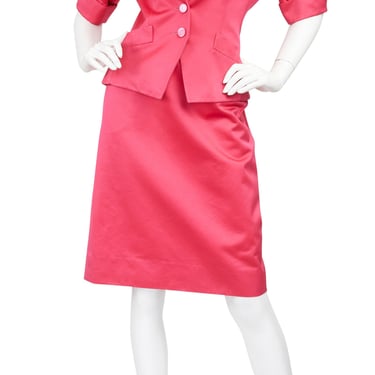 Céline 1990s Vintage Hot Pink Mercerized Cotton Skirt Suit Sz S M 