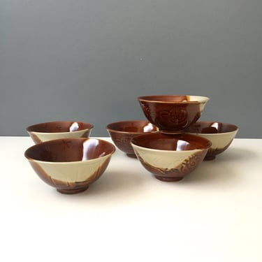 1970s rice bowls - set of six vintage drip glazed bowls 