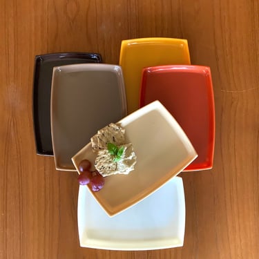 set 6 vintage snack trays - fall colors 1970 retro brown orange tan gold cream beige 