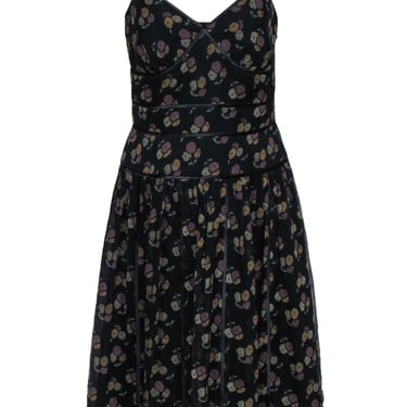 Kay Unger - Black Floral Print A-Line Midi Dress Sz 6