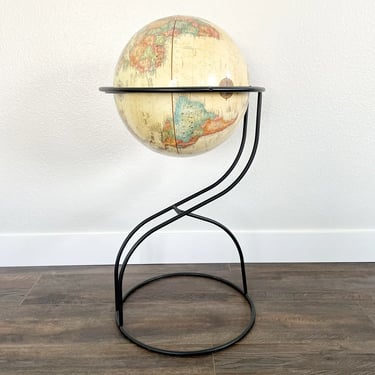 Vintage Mid Century Modern 1970s Replogle World Globe Black Iron Stand 38” tall