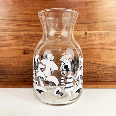 Vintage Glass Pitcher Black White Mushroom Juice Carafe Retro Jar Decanter Mod Mid-Century Modern Serving Vase 1970s 