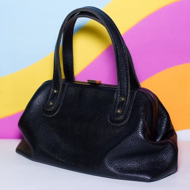 Vintage Black Pebbled Leather Handbag 