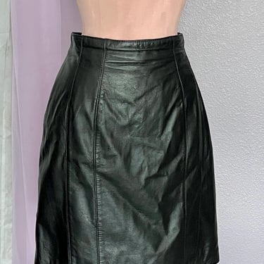 Vintage 90s Leather Pencil Skirt, High Waist, Fully Lined 