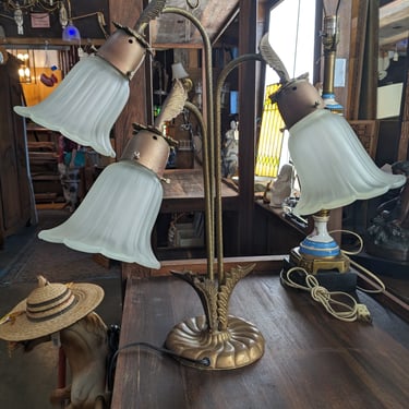 Art Nouveau Style Brass Flower Lamp