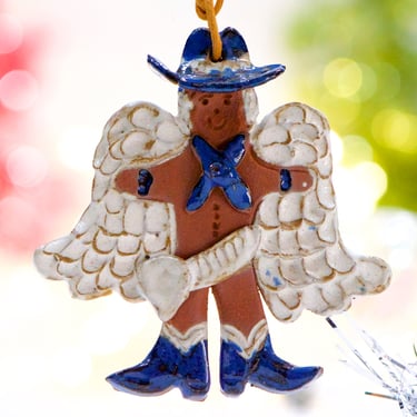 VINTAGE: 1999 - Signed Ceramic Cowgirl Angel Ornament - By Pat McTee - The Cookie Tree Collection - Handcrafted - SKU 00032701 
