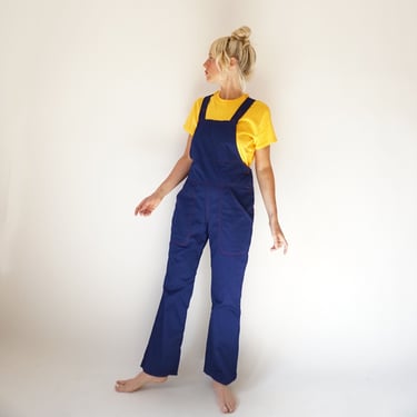 Vintage Indigo Blue Cotton French Workwear Overalls | Painter Cotton Chore Overalls | Utility Mechanic Dungarees 