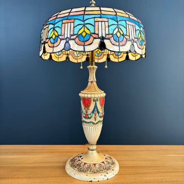 Arts & Crafts Leaded Slag Glass Table Lamp, c.1930’s 