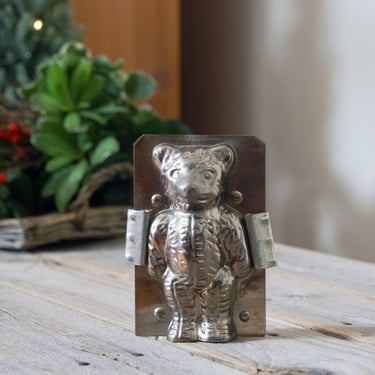 Vintage Teddy Bear chocolate mold / Holland teddy bear tin mold with clips / tin candy mold / Christmas chocolate mold / animal mold 