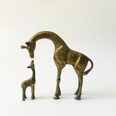 Pair of Vintage Brass Giraffes / Mother and Baby 