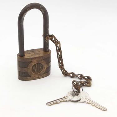 Antique Yale & Towne Brass Large Entry Dual Shackle Padlock with Chain