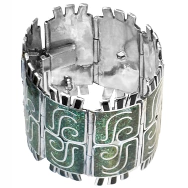 Margot de Taxco Rare Wide Enamel & Sterling Bracelet