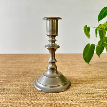 Antique Hoyt Metal Co. Candlestick Holder - Pewter Tone 