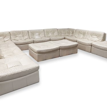 Massive Chateau d'Ax 13 Piece Contemporary Modern Cream Leather Sofa Sectional 