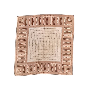 Vintage 1950s VERA Silk Scarf, 50s Brown and Beige Geometric Pattern Square 18", Collectible American Designer, MCM Accessory 