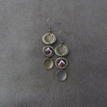 Tibetan agate and bronze bohemian earrings red 
