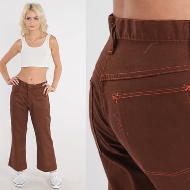 Brown Trousers 70s Bell Bottom Pants Mid Rise Flared Ankle Pants Flares Slacks Retro Basic Boho Bellbottoms Vintage 1970s McJeans Medium 30 