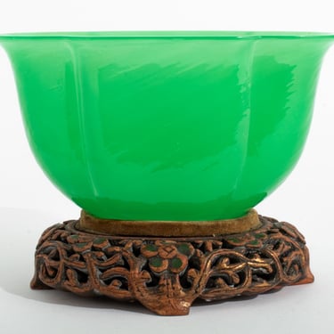 Chinese Green Peking Glass Lotus Form Bowl