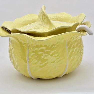 Vintage Secla Majolica Yellow Cabbage Soup Tureen With Lid and Ladle - Portugal