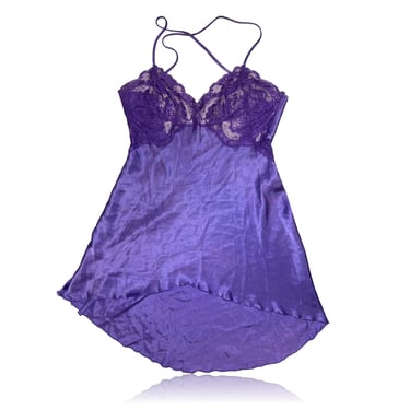 80s Purple Mini Nightie High Low // Lace Bust // Low Back Cut // Shirley of Hollywood 