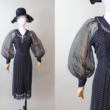 1930s BALLOON SLEEVES mesh dress small medium | new fall 