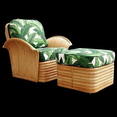 New Rattan Fan Arm Lounge Chair With Ottoman Set 