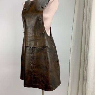 1960's 70's Leather Jumper - British MOD Vibe - Double Breasted Buttoned Front Panel - All Natural Leather - Satin Lined - Size Medium 