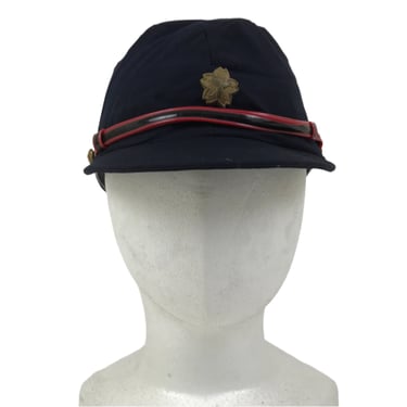 Japanese Firefighter Uniform Hat Vtg Fire Brigade Cap Blue Metal Sakura Pin MK15